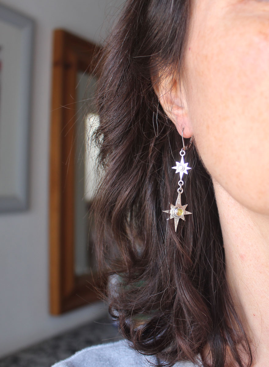Polaris, boucles d’oreilles étoile polaire en argent et zircon jaune