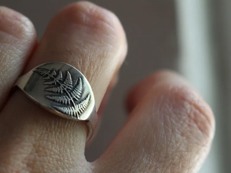 Pousse de fougère, bague nature en argent