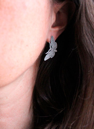 Papillons nocturnes, boucles d’oreilles puces papillon en argent