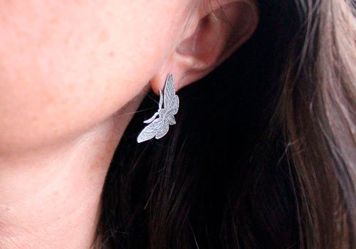 Papillons nocturnes, boucles d’oreilles puces papillon en argent