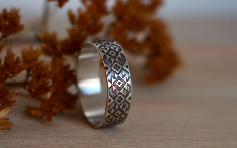 Perception, bague motif diamant zapotèque en argent