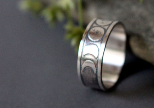 Phases de la lune, bague astre nocturne en argent