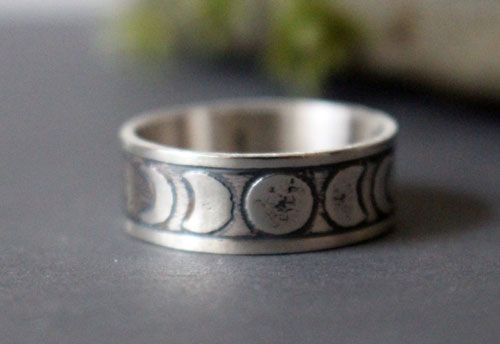 Phases de la lune, bague astre nocturne en argent