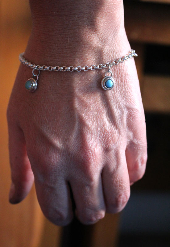 Pierres de naissance, bracelet famille en argent, opale, turquoise et onyx 