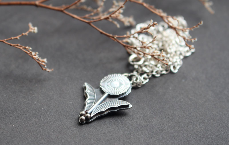Pissenlit, collier botanique dent de lion en argent