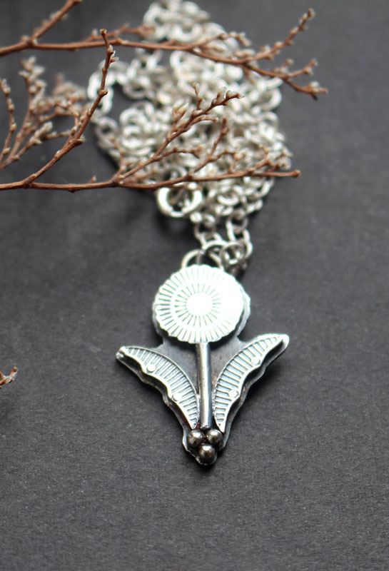 Pissenlit, collier botanique dent de lion en argent
