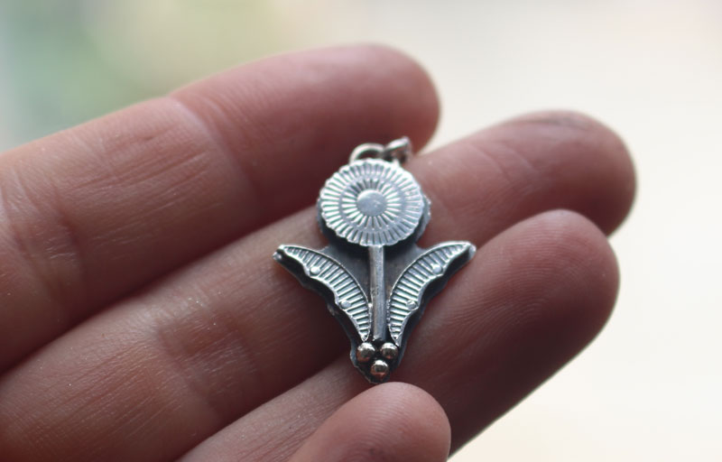 Pissenlit, collier botanique dent de lion en argent