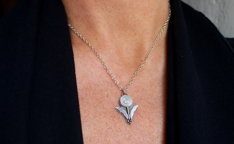 Pissenlit, collier botanique dent de lion en argent