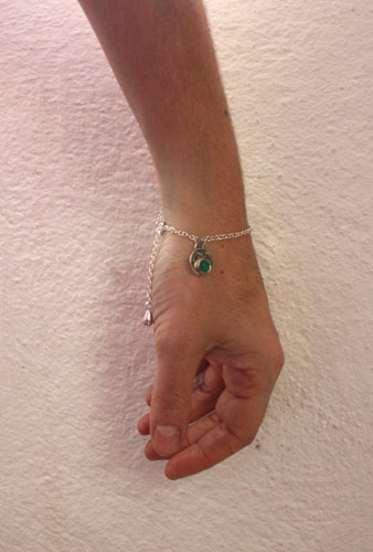 Pluie du printemps, bracelet en argent, pierre de lune et agate verte