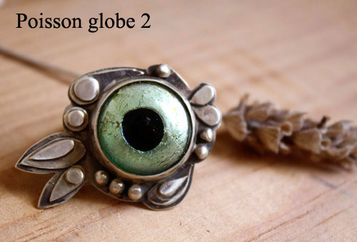 Poisson globe, bague poisson fugu en argent et verre