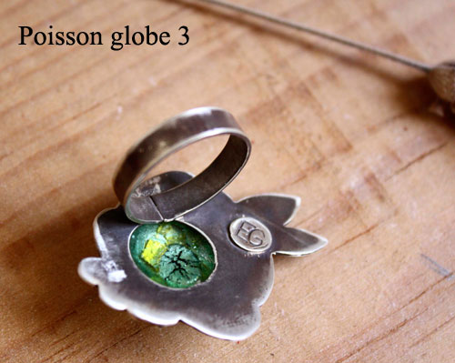Poisson globe, bague poisson fugu en argent et verre