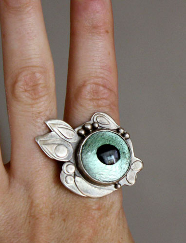 Poisson globe, bague poisson fugu en argent et verre