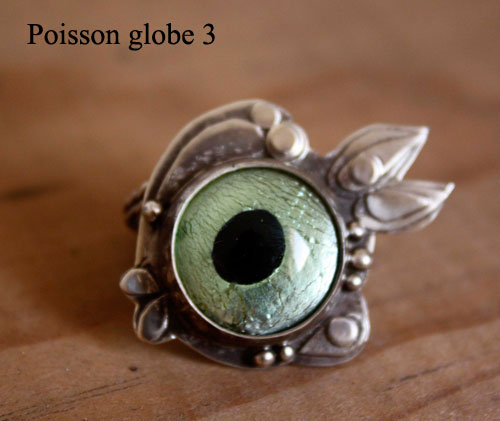 Poisson globe, bague poisson fugu en argent et verre