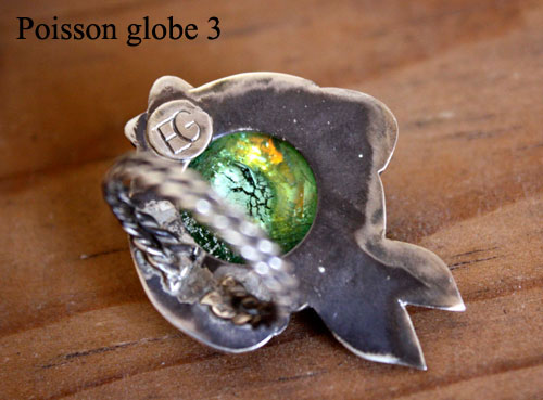 Poisson globe, bague poisson fugu en argent et verre