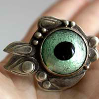 Poisson globe, bague poisson fugu en argent et verre