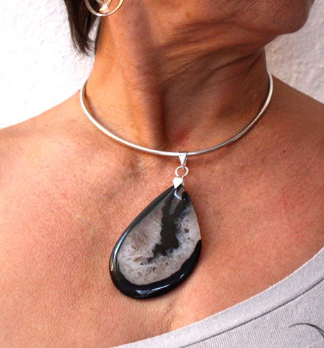 Prisma, pendentif rétro en argent et quartz