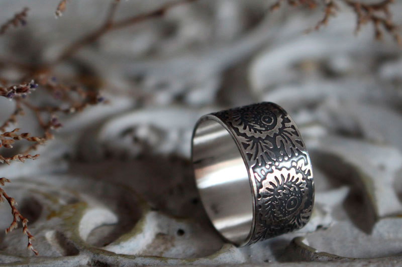 Protea, bague fleur en argent