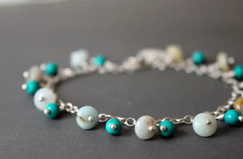 Racine, bracelet eaux tropicales en argent, amazonite et turquoise