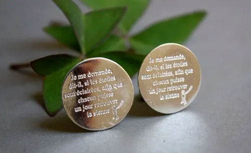 Retrouver son étoile, boutons de manchette citation du petit prince en argent