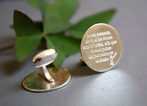 Retrouver son étoile, boutons de manchette citation du petit prince en argent