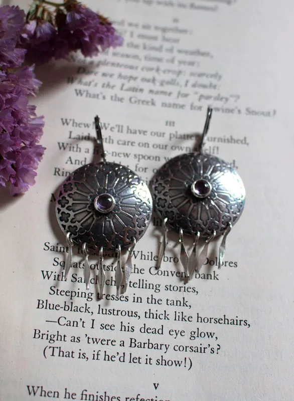 Rosace, boucles d’oreilles vitrail médiéval en argent et zircon