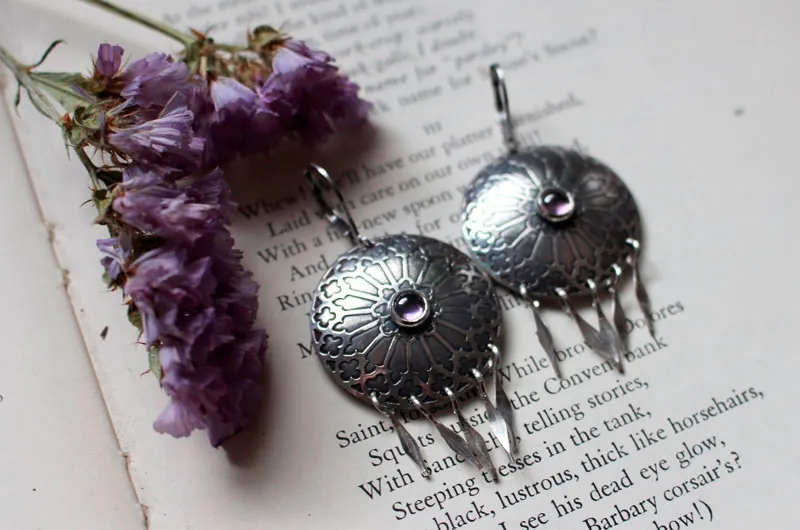 Rosace, boucles d’oreilles vitrail médiéval en argent et zircon