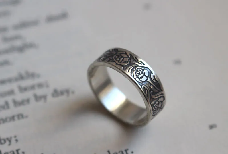 Rose, bague fleur romantique de rosier en argent