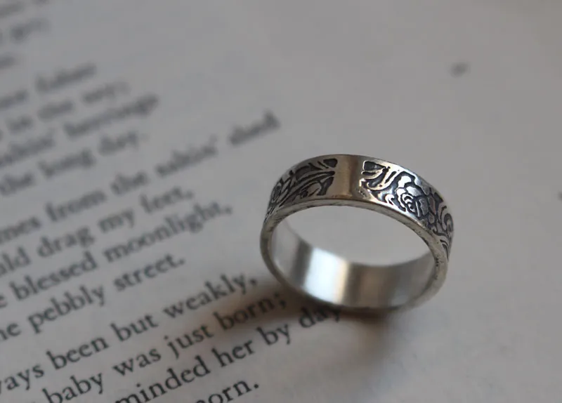 Rose, bague fleur romantique de rosier en argent