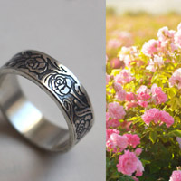 Rose, bague fleur romantique de rosier en argent