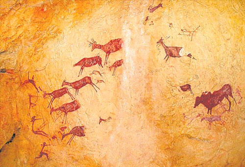 Rupestre, collier scène de chasse préhistorique en argent