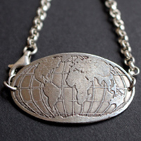 Racines, bracelet mappemonde, globe terrestre, en argent