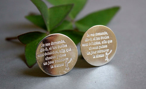 Retrouver son étoile, boutons de manchette citation du petit prince en argent