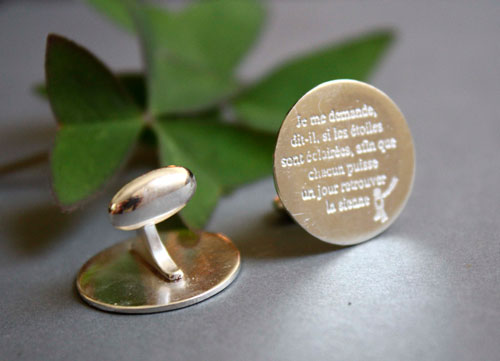 Retrouver son étoile, boutons de manchette citation du petit prince en argent