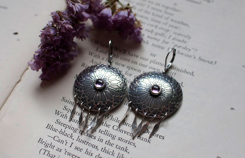 Rosace, boucles d’oreilles vitrail médiéval en argent et zircon