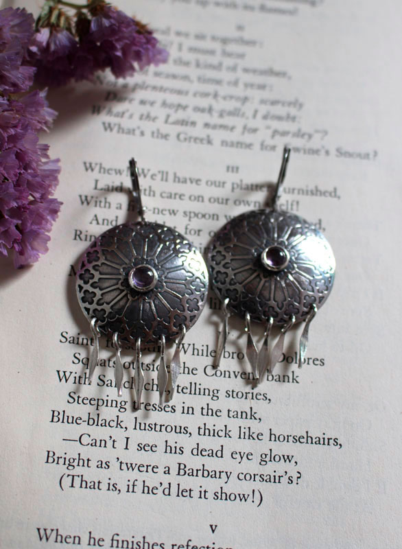 Rosace, boucles d’oreilles vitrail médiéval en argent et zircon