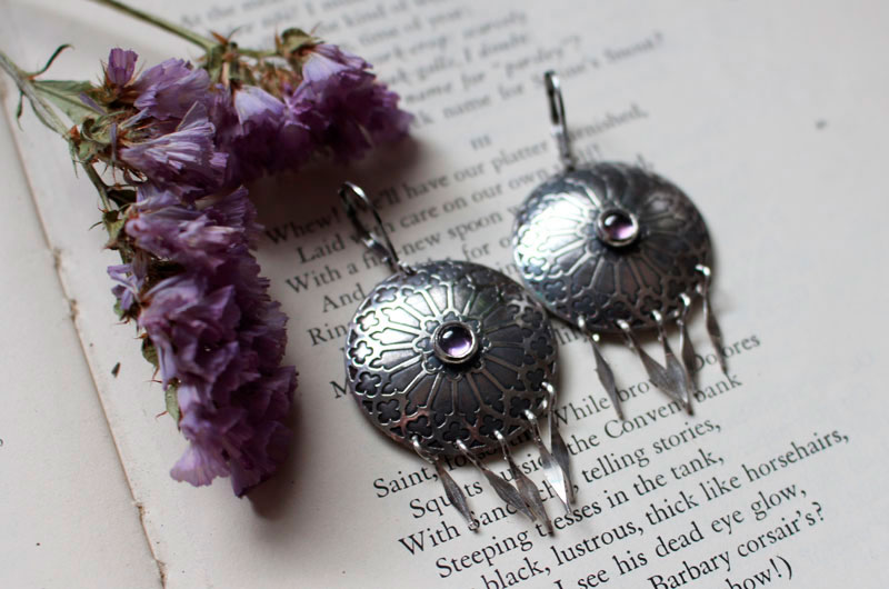 Rosace, boucles d’oreilles vitrail médiéval en argent et zircon