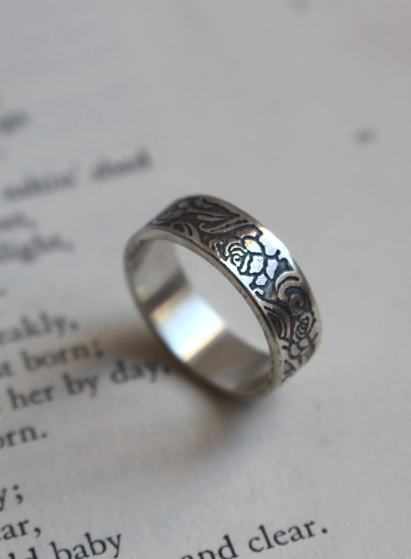 Rose, bague fleur romantique de rosier en argent