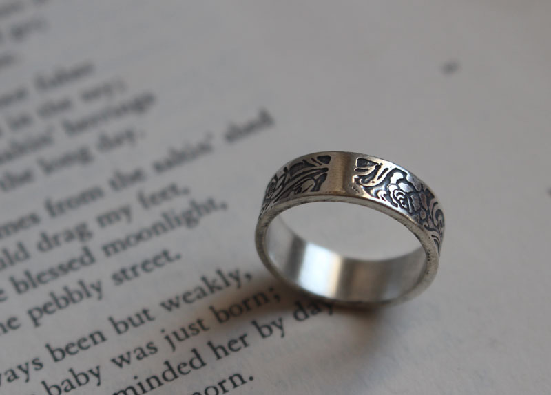 Rose, bague fleur romantique de rosier en argent