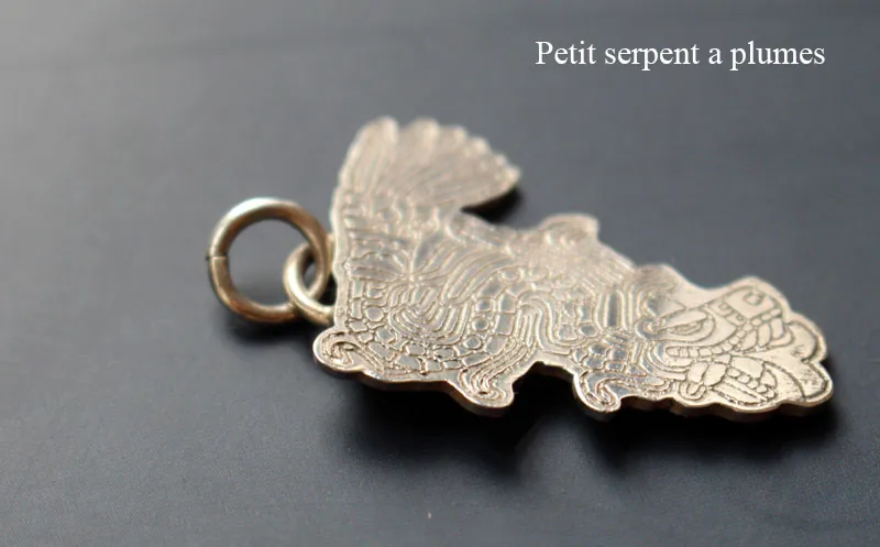 Serpent à plumes, pendentif Quetzalcoatl dieu aztèque en argent