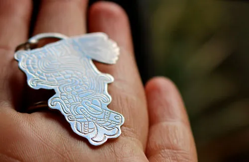 Serpent à plumes, pendentif Quetzalcoatl dieu aztèque en argent
