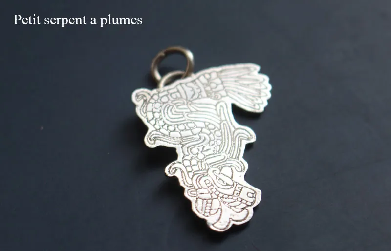 Serpent à plumes, pendentif Quetzalcoatl dieu aztèque en argent