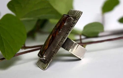 Sois courageux, bague encouragement en argent et jaspe Deschutes