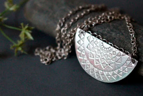 Soleil tribal, collier astre inca en argent