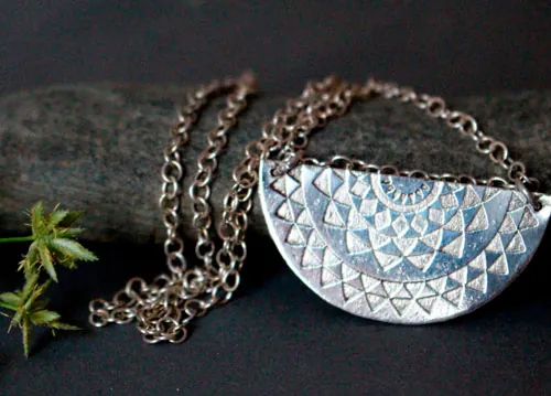 Soleil tribal, collier astre inca en argent