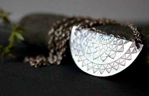 Soleil tribal, collier astre inca en argent
