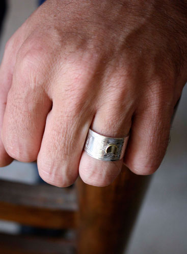 Stonehenge, bague lune et nœuds celtiques en argent et laiton