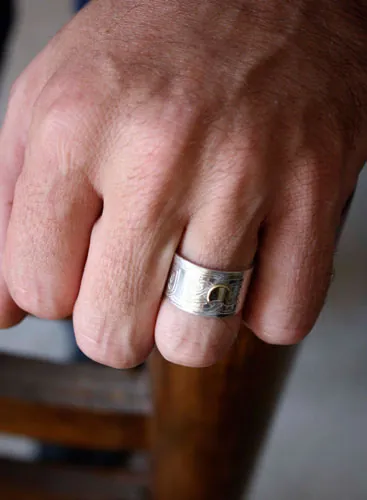 Stonehenge, bague lune et nœuds celtiques en argent et laiton