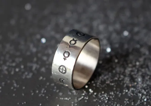 Système solaire, bague cosmique des symboles des planètes en argent