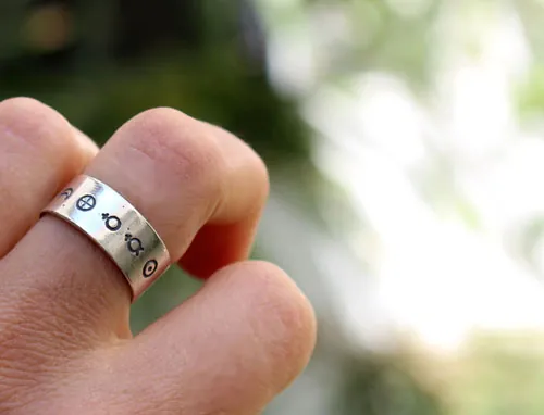 Système solaire, bague cosmique des symboles des planètes en argent