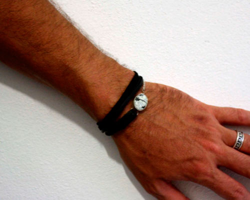 Sapheda, bracelet pureté et force en argent, cuir et agate dendritique